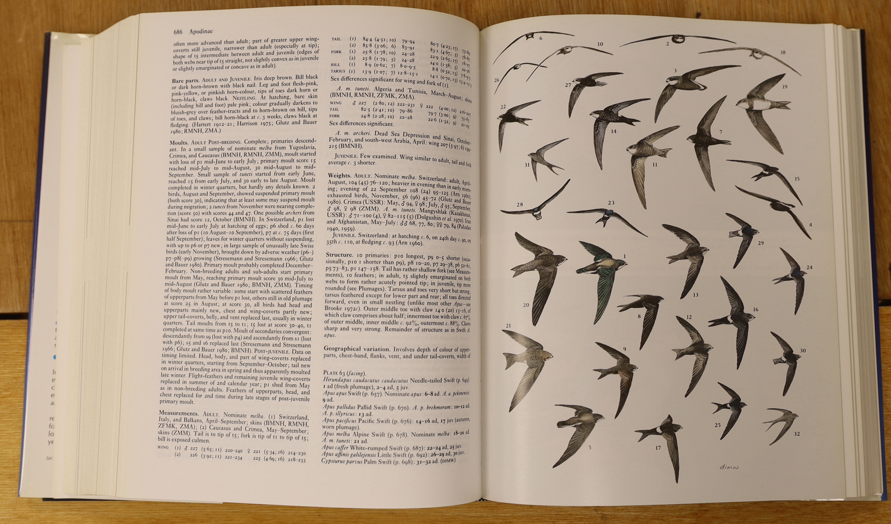 Cramp, Stanley, Perrins, C.M. & Others - Handbook of the Birds of Europe, the Middle East and North Africa; the birds of the Western Palearctic. 9 vols, many coloured plates and other illus., e/p. maps; publisher's gilt